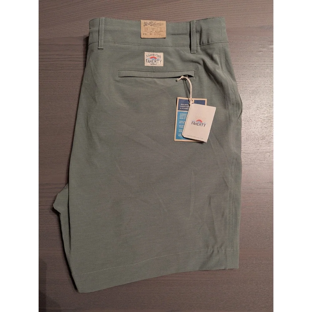 NWT Faherty All Day Shorts Mens 38 Olive Green 7 Inch Inseam Hybrid Swim Water